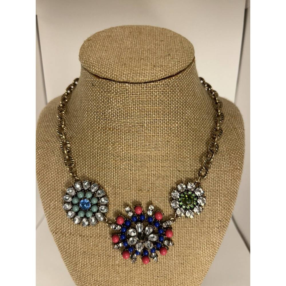 Mindy Mae's Market Statement Bib Necklace Colorful Flowers with Rhinestones